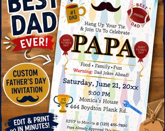 Father's Day Invitation Template, Editable Canva Party Invite (Instant Download)