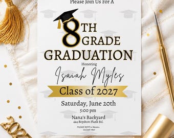 8th Grade Graduation Invitation, Editable Canva Template, Graduation Party Invite, Class of 2027 Invitation, Digital Download