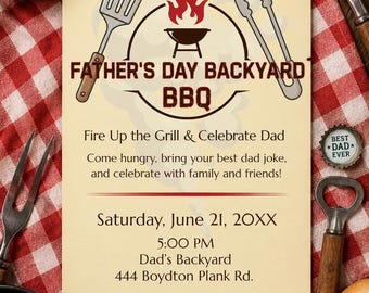 Father's Day BBQ Invitation, Editable Canva Template, Backyard Cookout Party Invite, Grill Party Invitation, Father's Day Celebration