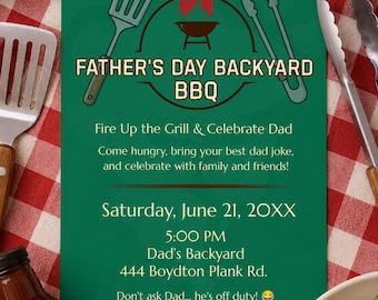 Father's Day BBQ Invitation Template, Editable Canva Invite, Backyard BBQ Party Invitation, Cookout Invitation, Father's Day Cookout