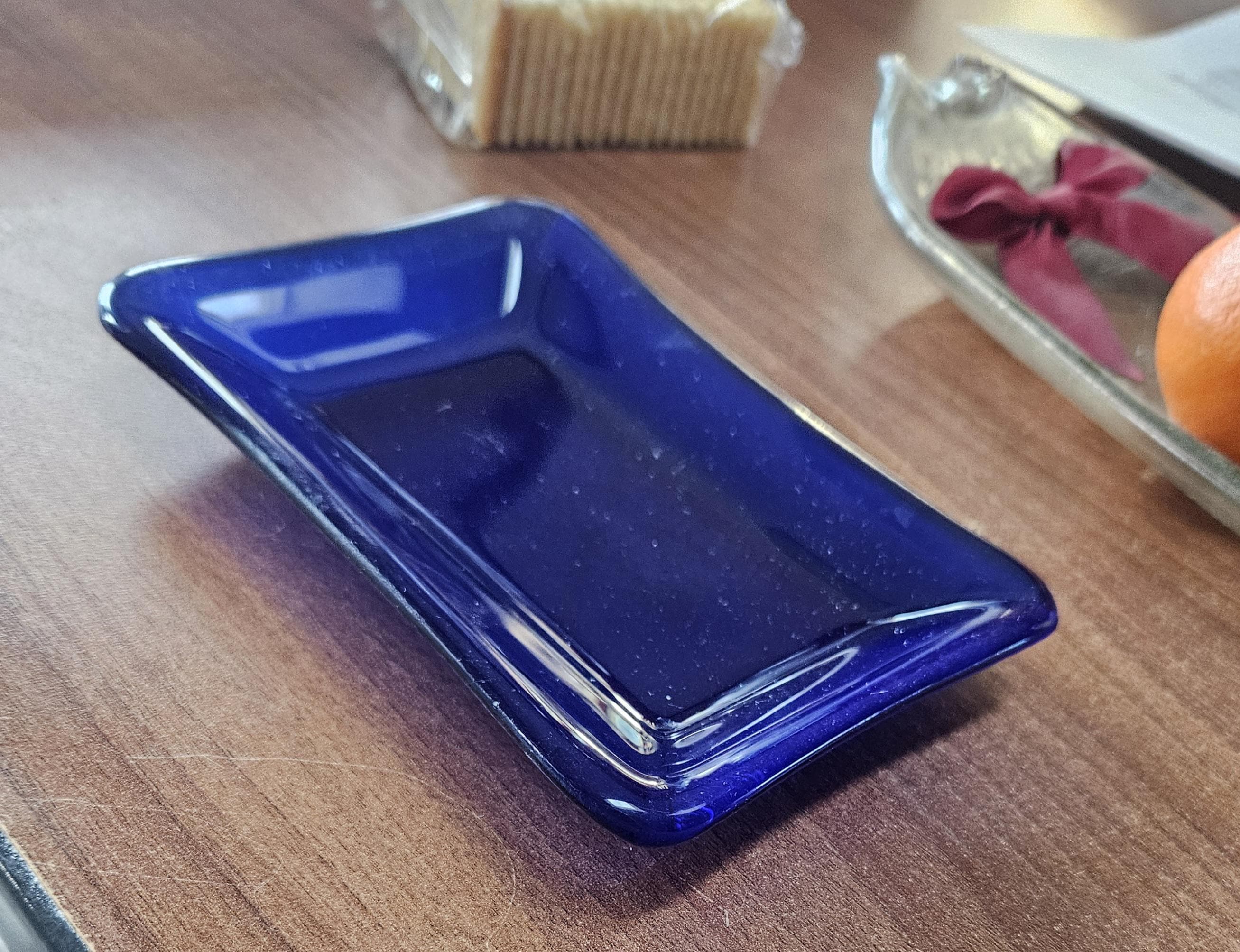 Transparent Royal Blue Fused Glass Soap Dish, Catchall, Sponge Holder,…