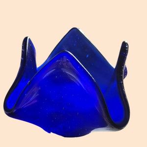 Votive Candle Holder-Transparent Royal Blue Fused Glass