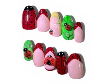 3D Homemade Ladybug Press on Nails | Meg's Ladybug Garden Edition