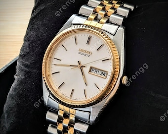 Vintage Seiko Two-Tone Jubilee Quartz Watch Ivory Dial 36mm Sapphire