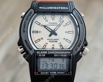Rare Vintage Casio Men's Ana-Digi Sports Watch WR100m Limited Edition 1990s Beige Dial