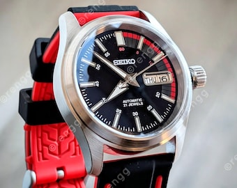 Black Red 36mm Automatic watch dome sapphire 24jewels Seiko NH36A