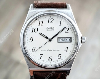 Vintage Seiko Alba Quartz Watch Stainless Steel Sapphire Crystal 35mm Great nostalgia