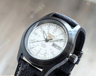 Automatic Seiko Field mod Watch day/date 39mm dome Sapphire 24jewels