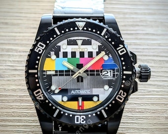 Full Automatic Black Retro TV dial Seiko NH35A sub diver 40mm Sapphire 24jewels