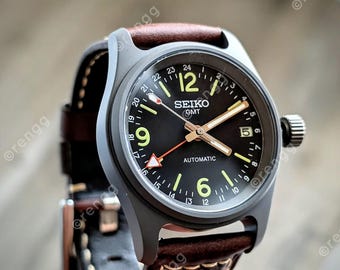 Titanium Automatic GMT Field watch 36mm Sapphire 24jewels Exhibition Black Green