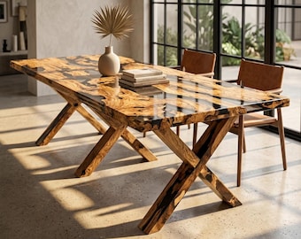 Live Edge Olive Wood Epoxy River Dining Table Handmade Rustic Luxury Furniture