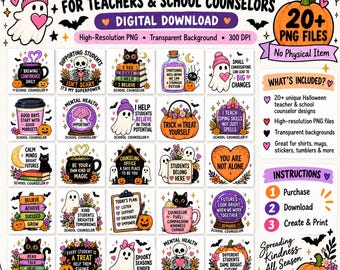 20+ School Counselor Halloween PNG Bundle, Spooky Counseling Clipart, Mental Health Sublimation, Counselor Gift