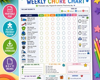 Chore Chart Autism-Friendly | Printable Visual Routine Chart | Neurodivergent Daily Checklist | Executive Function Support | Gift!