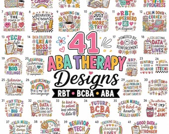 41 ABA Therapy png Bundle | RBT BCBA Behavior Technician Designs (Digital Download), Excellent Gift!