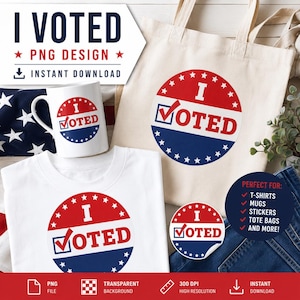 I Voted PNG Design | Patriotic Vote Button Clipart | Election Day Digital Download | Red White Blue Voting Graphic | Instant Download