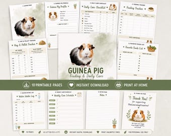 Guinea Pig Feeding and Daily Care Tracker Printable (PDF Download), Father's Day Gift, Excellent Gift!