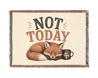 Not Today fox with coffee Woven Blanket | sleeping fox, cozy throw