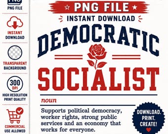 Demokratischer Sozialist PNG, Politisches Shirt-Design, Gleitzeit-Grafik, Anti-MAGA PNG, Sofort-Download