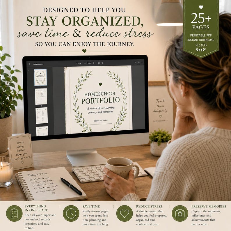 ホームスクールポートフォリオスターターキット（印刷可能なPDF）、記録用バインダー、生徒進捗トラッカー、出席記録、IEPプランナー、優れたギフト 画像 3