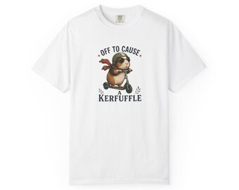 Off to Cause a Kerfuffle T-shirt | Cute Dog Pirate Illustration