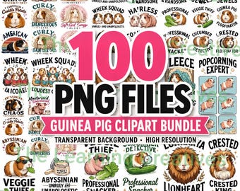 100 Guinea Pig PNG Clipart Bundle, Commercial Use Graphics (Digital Download), Excellent Gift!