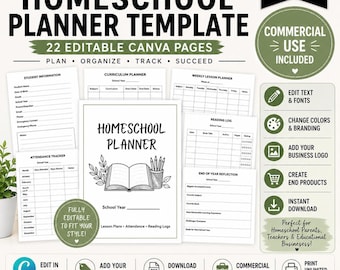 Planejador de Educação Domiciliar Editável no Canva | Planejador PLR | Modelo para Uso Comercial | Planejador Imprimível | Planejador de Educação Domiciliar, Excelente Presente!