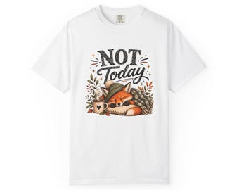 Not Today Fox T-shirt | Sleeping Fox Illustration, Cozy Coffee Design