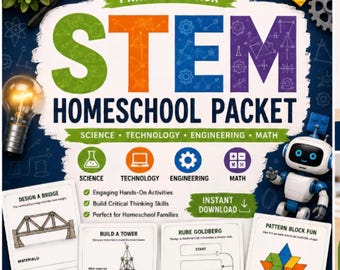 STEM Homeschool Packet, Science Technology Engineering Math Activities (Printable PDF), Excellent Gift!