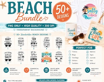 Beach PNG Bunde | 50+ Funny Beach Quotes Graphics Files | Summer Vacation Shirt Designs, Excellent Gift!