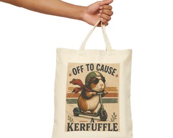 Off to Cause a Kerfuffle Guinea Pig Scooter Tote Bag | Retro Animal Illustration