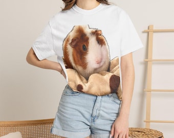 Custom Guinea Pig Portrait Shirt, Personalized Pet Memorial Tee, Unisex Garment-Dyed Cotton, Excellent Gift!