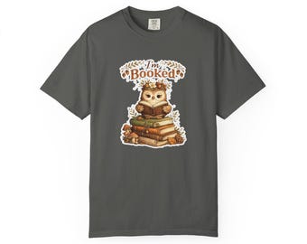 Bookish Owl on Stack of Books T-Shirt | Reading Cute Library Design