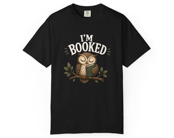 I'm Booked Owl Reading T-shirt | Cute Owl with Book Illustration