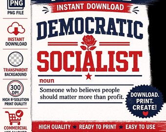 Demokratischer Sozialist PNG, Politisches Shirt-Design, Gleitzeit-Grafik, Anti-MAGA PNG, Sofort-Download