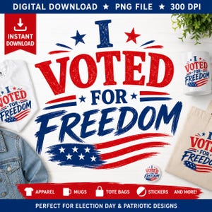 Voté por la libertad PNG / Diseño patriótico para el día de las elecciones / Gráfico de votación para descarga digital / PNG rojo, blanco y azul / Descarga instantánea