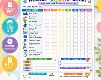 Chore Chart for Kids Ages 6–9 | Printable Responsibility Chart | Daily Routine Tracker | Reward Chart | Homeschool Printable PDF