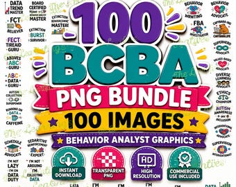 BCBA PNG Bundle, Behavior Analyst Clipart, ABA Therapist Graphics (Digital Download), Excellent Gift!