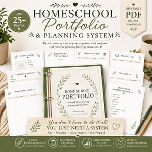 Homeschool Portfolio Starter Kit Printable PDF, Record Keeping Binder, Student Progress Tracker, Attendance Log, IEP Planner, Excellent Gift