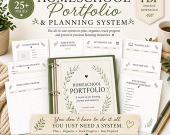 Homeschool Portfolio Starter Kit Printable PDF, Record Keeping Binder, Student Progress Tracker, Attendance Log, IEP Planner, Excellent Gift