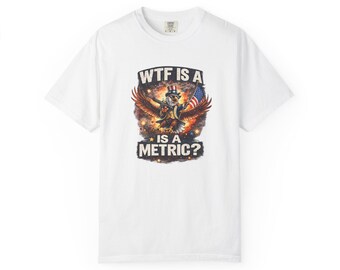 WTF Is A Metric? graphic tee | Eagle skeleton biker design