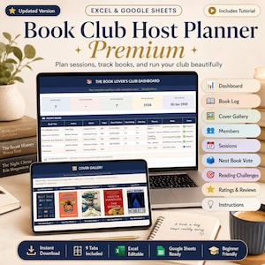 Book Club Host Planner: Session, Book, Member Tracking (Google Sheets/Excel)