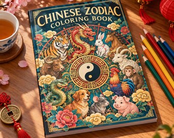 Chinese Zodiac Colouring Book for Adults & Teens – Printable PDF with 12 Detailed Designs