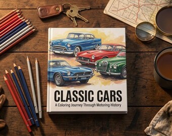 Classic Cars Adult Colouring Book with Stories – Digital Printable PDF for Enthusiasts