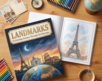 Landmarks Architecture Printable Colouring Book for Adults with History Stories