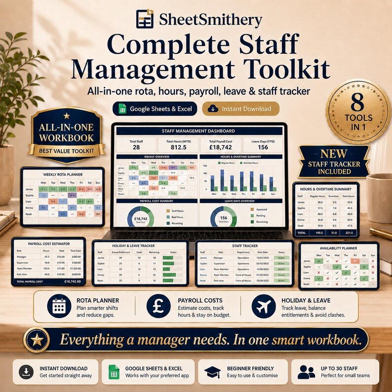 Staff Management Rota Staff Management Toolkit | Google Sheets & Excel Rota Planner (instant ...
