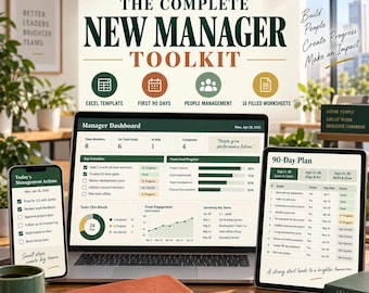 New Manager Toolkit Excel Template | First 90 Days Plan, Team Management Dashboard (Digital Download)