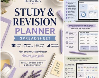 Study & Revision Planner Spreadsheet for Excel and Google Sheets with Spaced Repetition