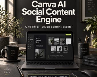 Canva AI Social Content Engine | Interactive HTML App + PDF Playbook (Digital Download)