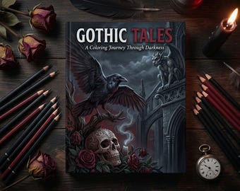 Gothic Tales Colouring Book, Dark Macabre Designs, Halloween Adult Coloring (Digital Download)