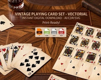 Vintage Playing Card Templates Set | Editable Poker Deck Design (PDF, AI, CDR)